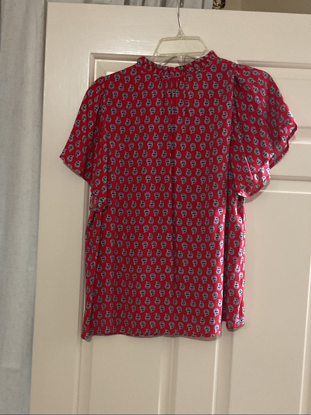 LOFT Red Short-Sleeve V-Neck Printed Blouse - Picture 2 of 2